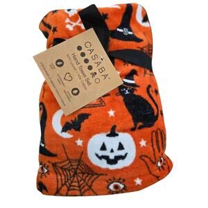 New Halloween Hand Towel Set of 2 w/ Cat Witch Hat Ghost Pumpkin Bat Spider Web